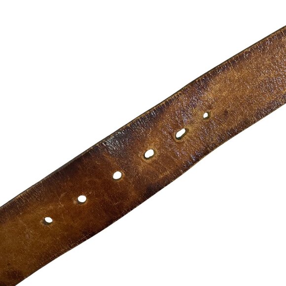 Vintage 70s Levis Leather Belt Mens 36 Stamped Logo Buckle Hand Stained 1265-3 - Picture 7 of 12